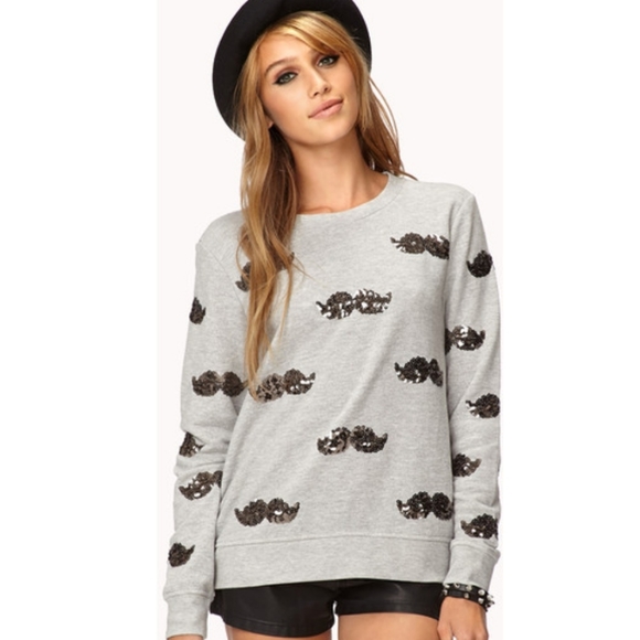 Forever 21 Sweaters - Forever 21 sequin mustache sweater